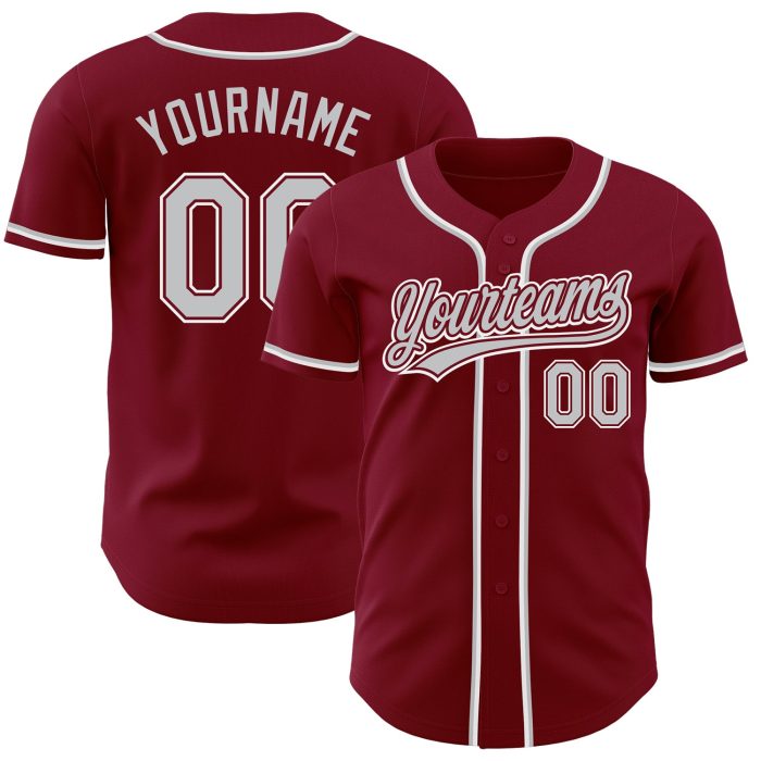 Custom Baseball Jersey - Authentic Crimson Gray-White Design, Perfect for Fans Custom Crimson Gray-White Authentic Baseball - Image 1