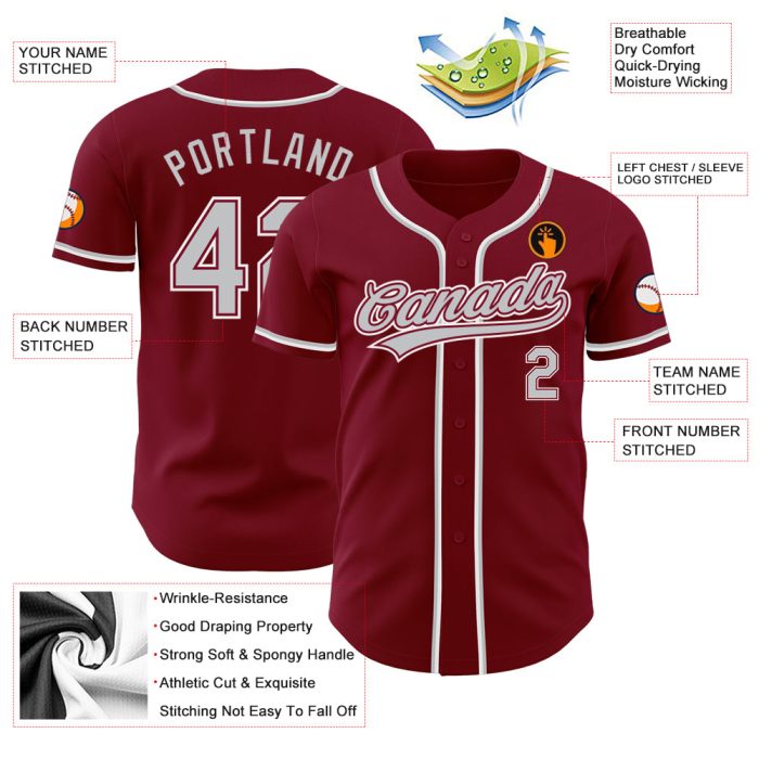 Custom Baseball Jersey - Authentic Crimson Gray-White Design, Perfect for Fans Custom Crimson Gray-White Authentic Baseball - Image 3