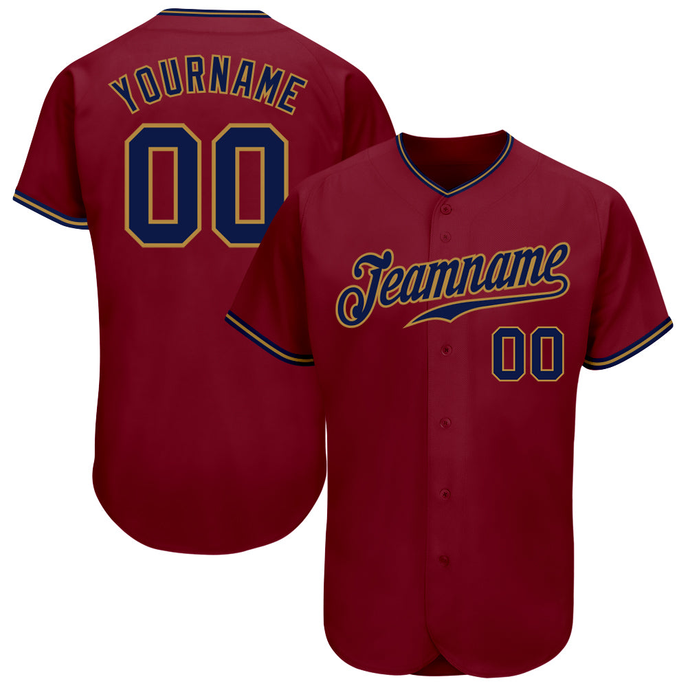 Custom Crimson Navy Gold Baseball Jersey - Authentic Design for Fans Custom Crimson Navy-Old Gold Authentic Baseball Jersey