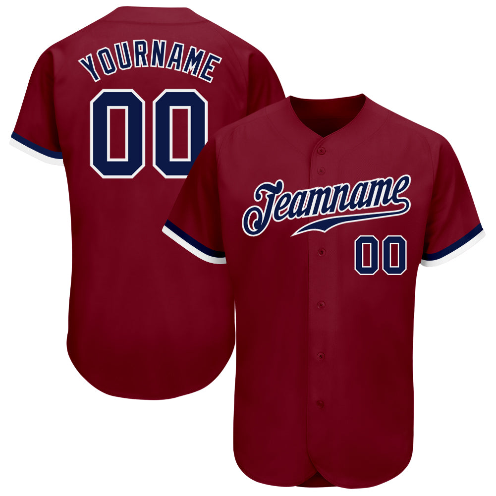 Custom Baseball Jersey Authentic Crimson Navy-White Style 9409 Custom Crimson Navy-White Authentic Baseball Jersey Style