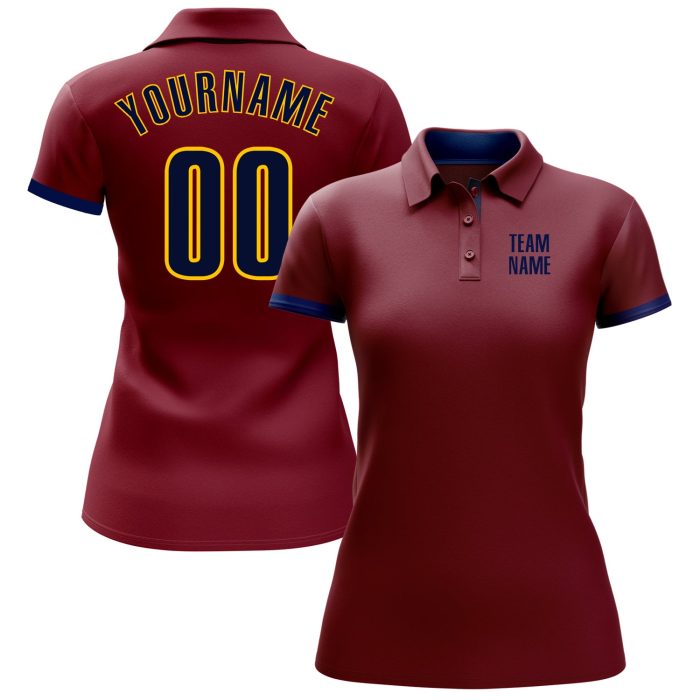 Custom Performance Golf Polo Shirt - Crimson with Navy and Yellow Colors Custom Crimson Navy-Yellow Performance Golf Polo - Image 2