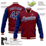 Custom Varsity Letterman Bomber Jacket Royal-White Two Tone Crimson Full Snap Custom Crimson Royal-White Bomber Full-Snap - Image 3