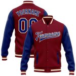 Custom Varsity Letterman Bomber Jacket Royal-White Two Tone Crimson Full Snap Custom Crimson Royal-White Bomber Full-Snap