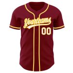 Custom Authentic Baseball Jersey in Crimson White and Gold Colors Custom Crimson White-Gold Authentic Baseball Jersey - Image 2