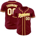 Custom Authentic Baseball Jersey in Crimson White and Gold Colors Custom Crimson White-Gold Authentic Baseball Jersey