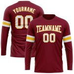 Crimson White-Gold Performance Long Sleeve T-Shirt - Customizable Fitness Tee Custom Crimson White-Gold Long Sleeve Performance