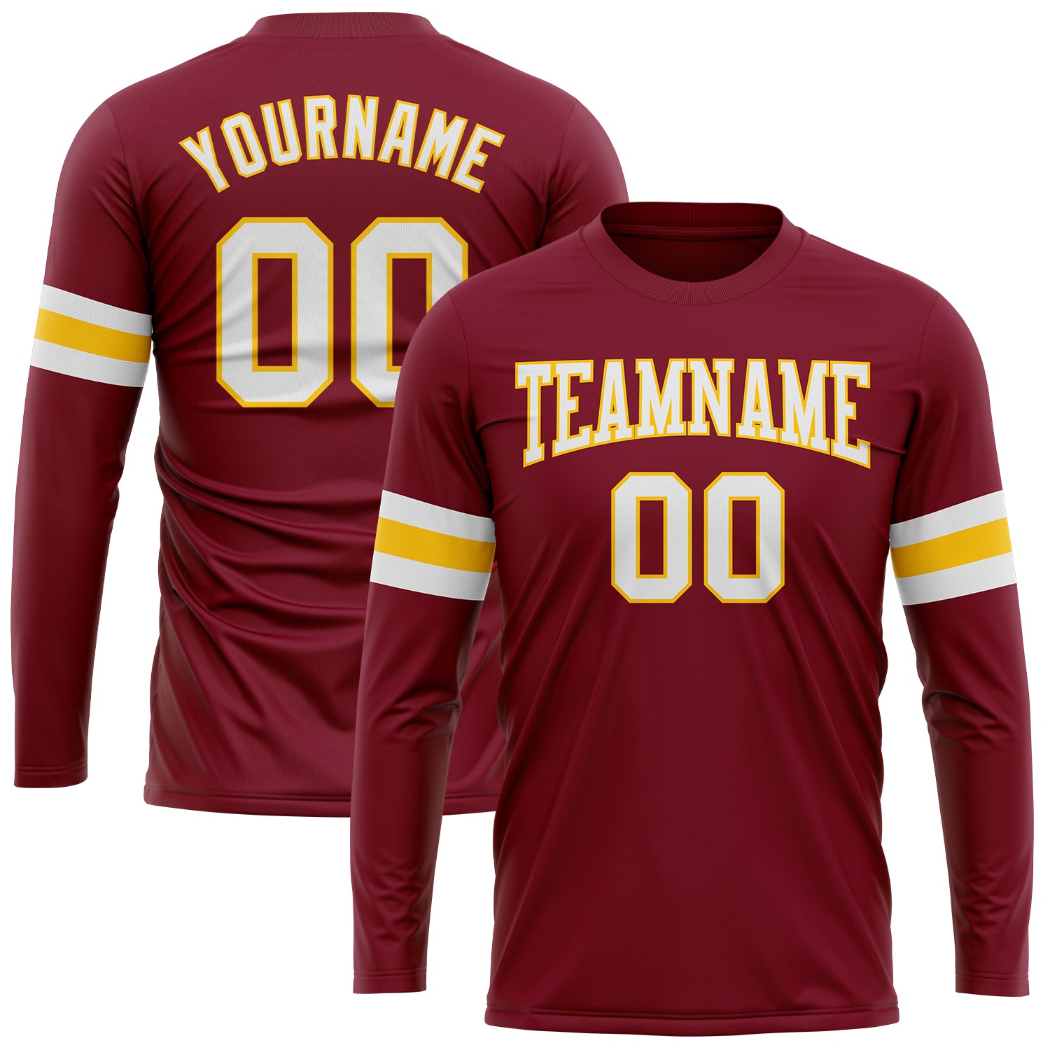 Crimson White-Gold Performance Long Sleeve T-Shirt - Customizable Fitness Tee Custom Crimson White-Gold Long Sleeve Performance