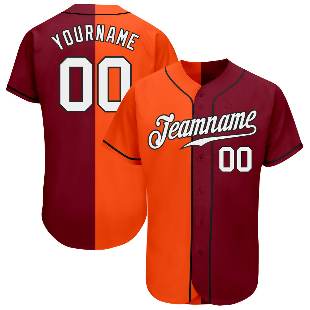 Custom Baseball Jersey - Authentic Crimson White Orange Black Split Fashion Design Custom Crimson White Orange-Black Authentic