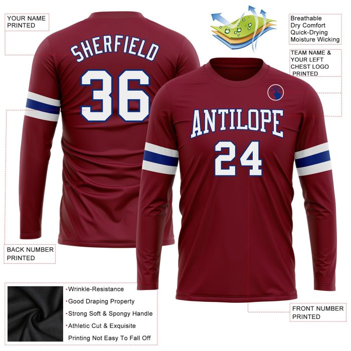 Crimson White-Royal Long Sleeve Performance Shirt - Customizable Athletic Tee Custom Crimson White-Royal Long Sleeve Performance - Image 3