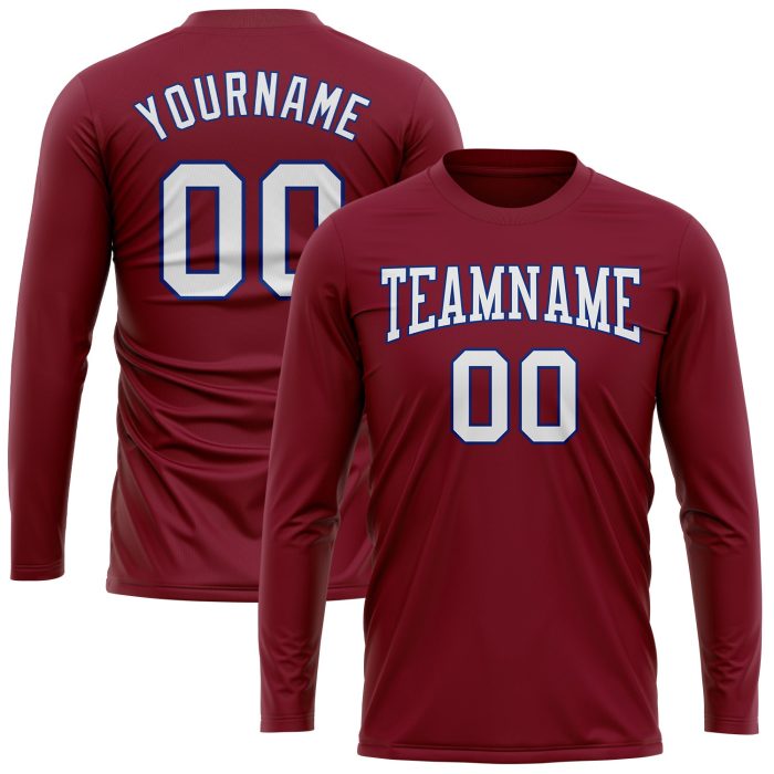 Crimson White-Royal Long Sleeve Performance Shirt - Customizable Athletic Tee Custom Crimson White-Royal Long Sleeve Performance - Image 2