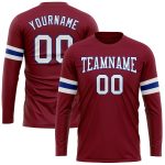 Crimson White-Royal Long Sleeve Performance Shirt - Customizable Athletic Tee Custom Crimson White-Royal Long Sleeve Performance
