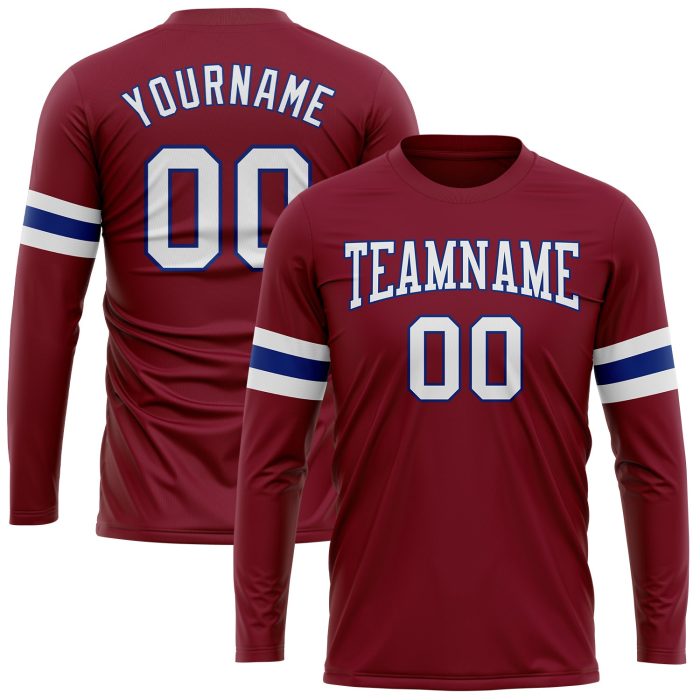 Crimson White-Royal Long Sleeve Performance Shirt - Customizable Athletic Tee Custom Crimson White-Royal Long Sleeve Performance - Image 1