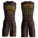 Black-Gold Basketball Jersey Custom Figure Round Neck Sublimation Suit Custom Figure Black-Gold Round Neck Sublimation Basketball