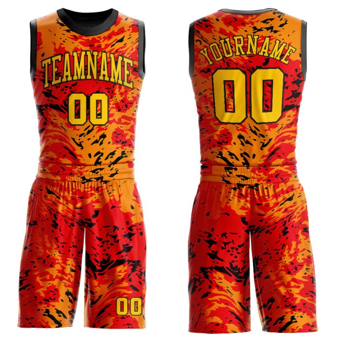 Gold-Orange Basketball Jersey Sublimation Custom Figure Round Neck Suit Custom Figure Gold-Orange Round Neck Sublimation - Image 1
