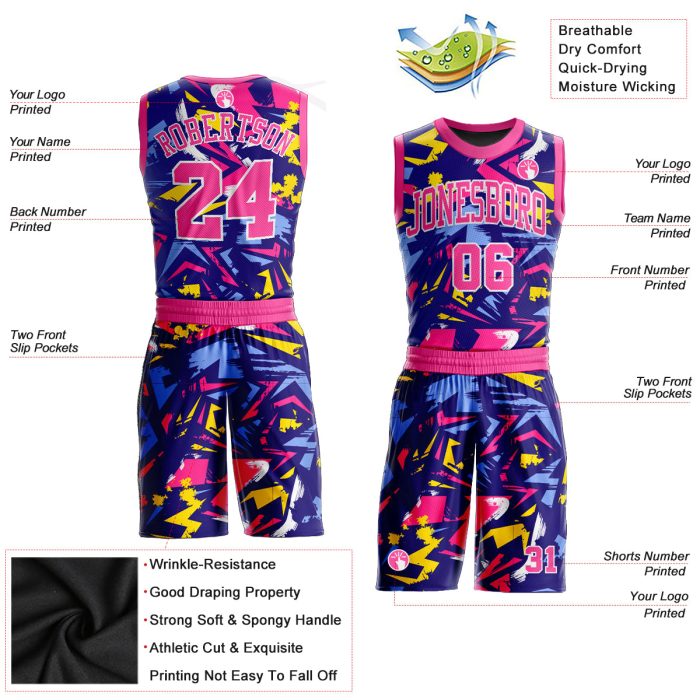 Pink Gold Custom Music Festival Jersey Sublimation Basketball Suit Round Neck Custom Figure Pink-Gold Music Festival Round - Image 2