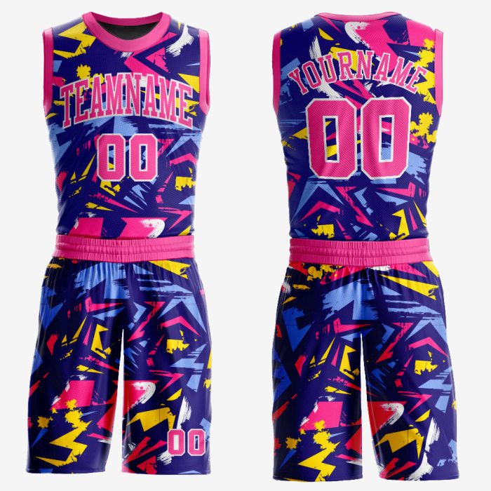 Pink Gold Custom Music Festival Jersey Sublimation Basketball Suit Round Neck Custom Figure Pink-Gold Music Festival Round - Image 1