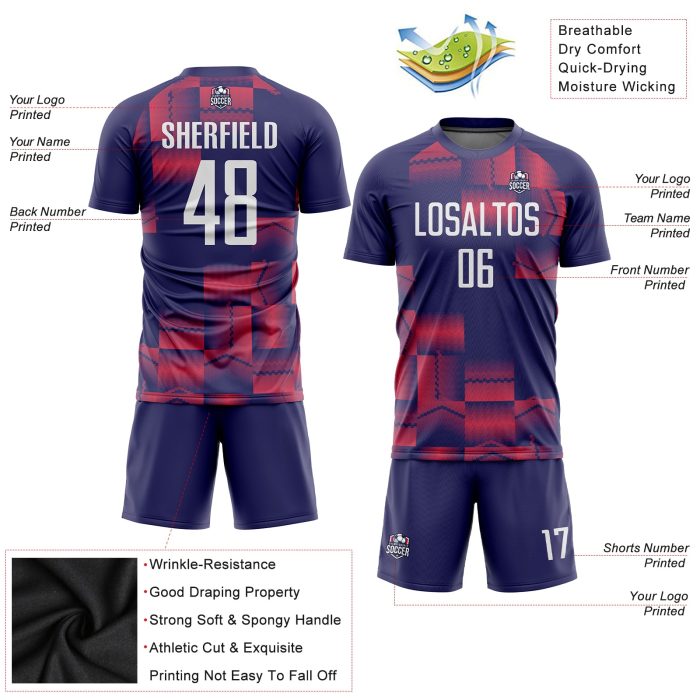 Sublimation Soccer Jersey Custom Figure White Purple Design Outfit Custom Figure White-Purple Sublimation Soccer Uniform - Image 3