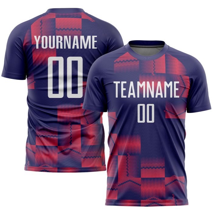 Sublimation Soccer Jersey Custom Figure White Purple Design Outfit Custom Figure White-Purple Sublimation Soccer Uniform - Image 1