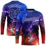 Galactic 3D Pattern Long Sleeve Performance T-Shirt - Custom White Light Blue Custom Galactic White-Light Blue 3D Pattern