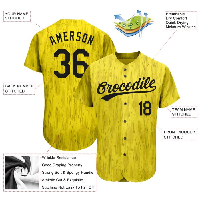 Custom Gold Black 3D Pattern Baseball Jersey - Authentic Style 2862 Custom Gold Black 3D Pattern Design Authentic Baseball - Image 3