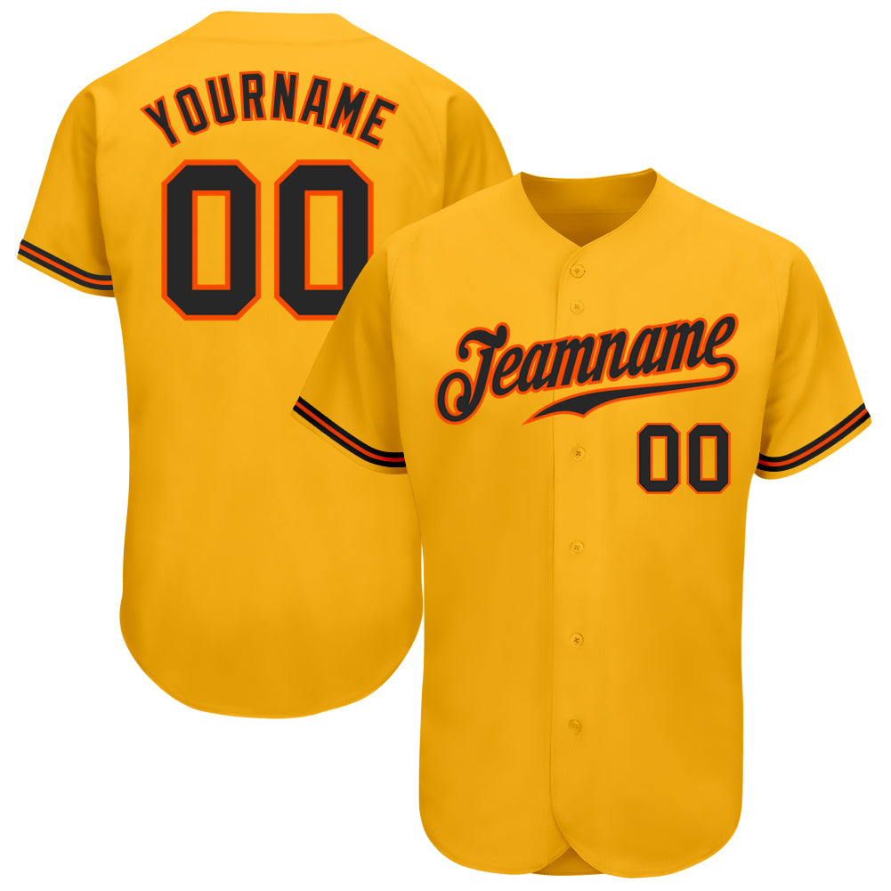 Custom Gold Black Orange Baseball Jersey - Authentic Team Apparel for Ultimate Fan Experience Custom Gold Black-Orange Authentic