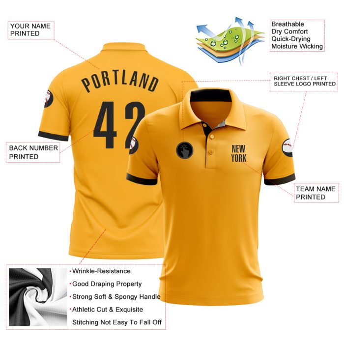 Custom Gold Black Golf Polo Shirt for Performance Wear, Lightweight and Breathable Custom Gold Black Performance Golf Polo - Image 3