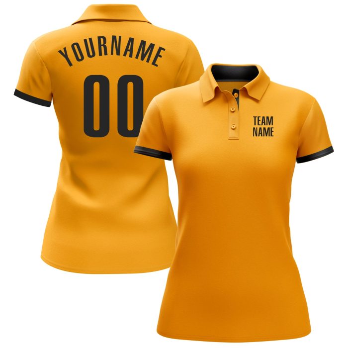 Custom Gold Black Golf Polo Shirt for Performance Wear, Lightweight and Breathable Custom Gold Black Performance Golf Polo - Image 2