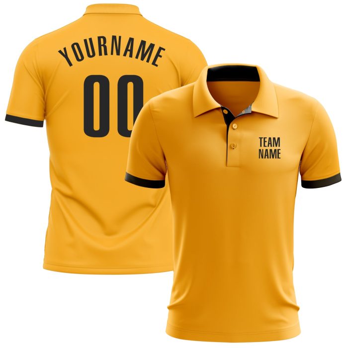 Custom Gold Black Golf Polo Shirt for Performance Wear, Lightweight and Breathable Custom Gold Black Performance Golf Polo - Image 1