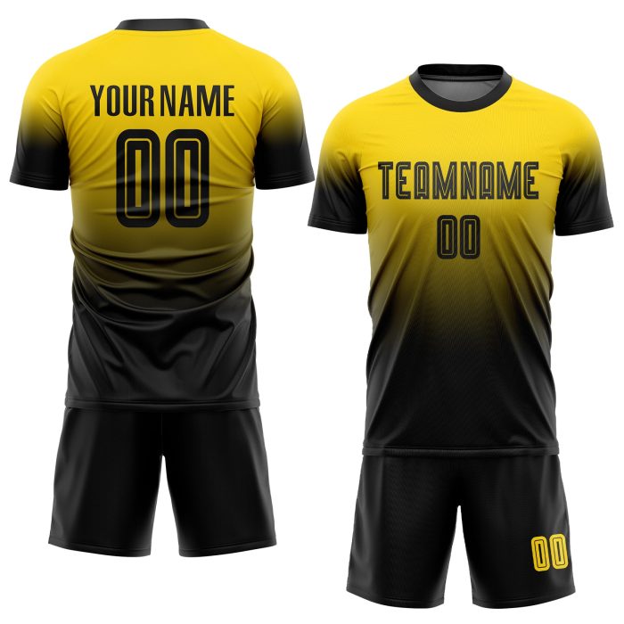 Custom Gold Black Soccer Jersey Fade Design - Fashion Uniform Style 8974 Custom Gold Black Sublimation Fade Fashion Soccer - Image 2