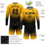 Custom Gold Black Soccer Uniform Jersey Fade Long Sleeve Sublimation Fashion Custom Gold Black Sublimation Long Sleeve Fade - Image 3