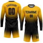 Custom Gold Black Soccer Uniform Jersey Fade Long Sleeve Sublimation Fashion Custom Gold Black Sublimation Long Sleeve Fade - Image 2