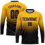 Custom Gold Black Soccer Uniform Jersey Fade Long Sleeve Sublimation Fashion Custom Gold Black Sublimation Long Sleeve Fade