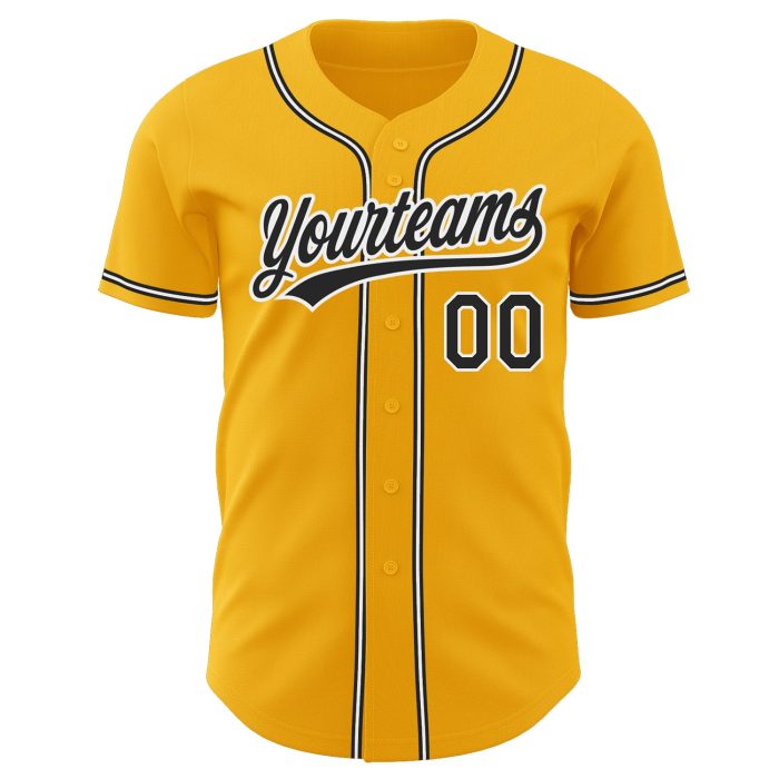 Custom Gold Black White Baseball Jersey - Authentic Design, Perfect for Fans and Players Custom Gold Black-White Authentic - Image 2
