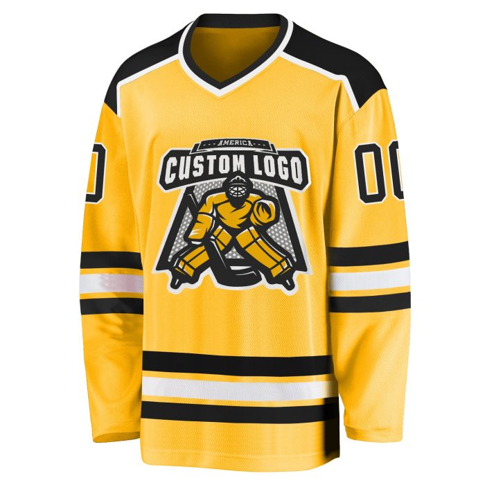 Custom Black and White Gold Hockey Jersey - Personalized Sports Apparel for Fans Custom Gold Black-White Hockey Jersey - Image 2