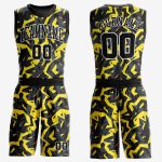 Custom Gold Black White Basketball Jersey Round Neck Sublimation Suit Custom Gold Black-White Round Neck Sublimation Basketball
