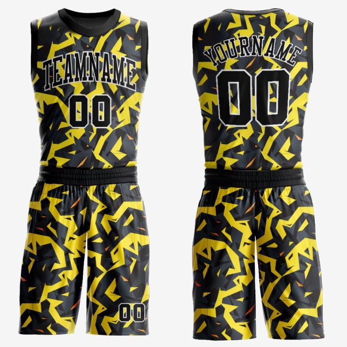 Custom Gold Black White Basketball Jersey Round Neck Sublimation Suit Custom Gold Black-White Round Neck Sublimation Basketball - Image 1