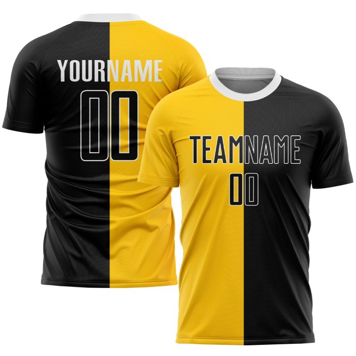 Custom Gold Black White Soccer Jersey - Sublimation Split Fashion Uniform Custom Gold Black-White Sublimation Split Fashion - Image 1
