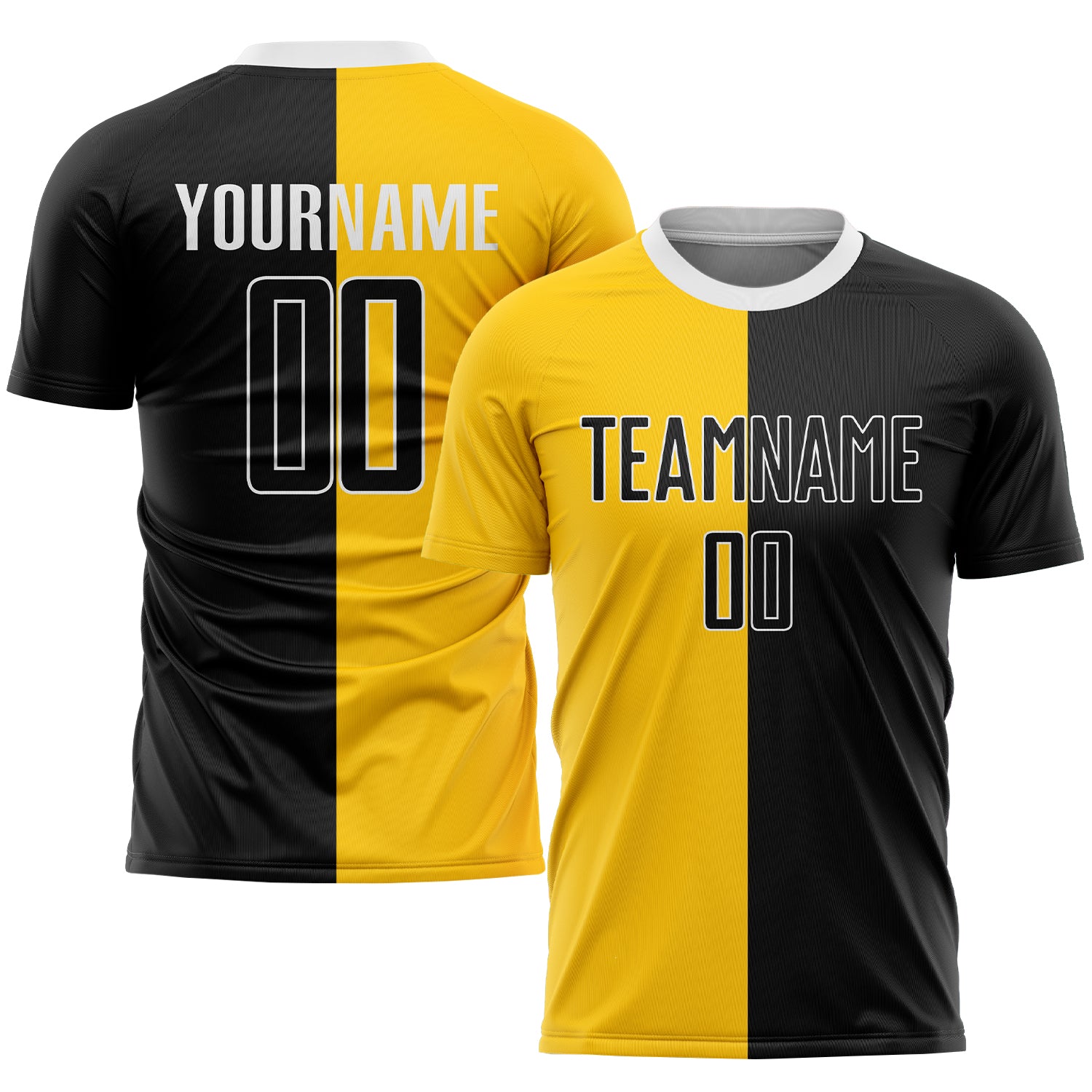 Custom Gold Black-White Sublimation Split Fashion Soccer Uniform Jersey Custom Gold Black White Soccer Jersey - Sublimation Split Fashion Uniform Custom Gold Black-White Sublimation Split Fashion - Image 1