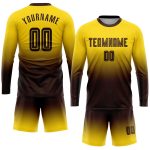 Custom Gold Brown Fade Soccer Uniform Jersey Long Sleeve Sublimation Fashion Custom Gold Brown Sublimation Long Sleeve Fade - Image 2
