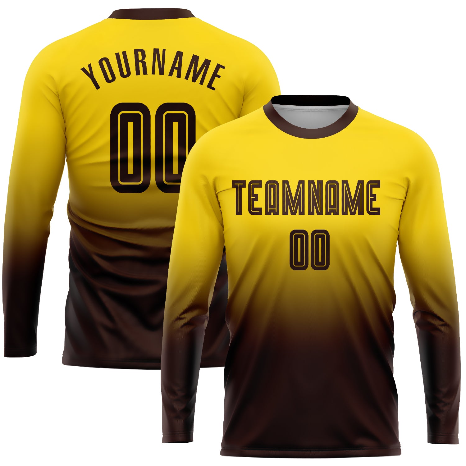 Custom Gold Brown Fade Soccer Uniform Jersey Long Sleeve Sublimation Fashion Custom Gold Brown Sublimation Long Sleeve Fade