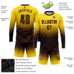 Custom Gold Brown Fade Soccer Uniform Jersey Long Sleeve Sublimation Fashion Custom Gold Brown Sublimation Long Sleeve Fade - Image 3