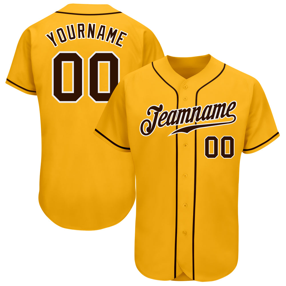 Custom Gold Brown White Baseball Jersey - Authentic Design for Fans Custom Gold Brown-White Authentic Baseball Jersey