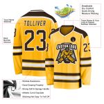 Custom Brown White Gold Hockey Jersey - Personalized Ice Hockey Team Uniform Custom Gold Brown-White Hockey Jersey - Image 3