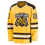 Custom Brown White Gold Hockey Jersey - Personalized Ice Hockey Team Uniform Custom Gold Brown-White Hockey Jersey - Image 2