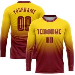 Custom Gold Crimson Fade Soccer Jersey Long Sleeve Fashion Sublimation Uniform Custom Gold Crimson Sublimation Long Sleeve