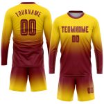 Custom Gold Crimson Fade Soccer Jersey Long Sleeve Fashion Sublimation Uniform Custom Gold Crimson Sublimation Long Sleeve - Image 2