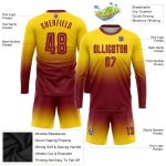 Custom Gold Crimson Fade Soccer Jersey Long Sleeve Fashion Sublimation Uniform Custom Gold Crimson Sublimation Long Sleeve - Image 3
