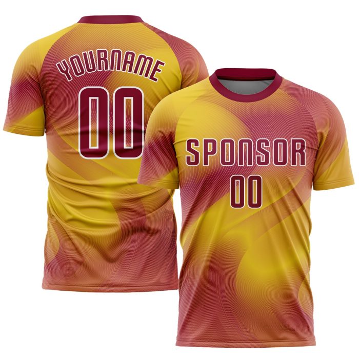 Custom Gold Crimson White Soccer Jersey - Personalized Sublimation Uniform Custom Gold Crimson-White Sublimation Soccer Uniform - Image 1
