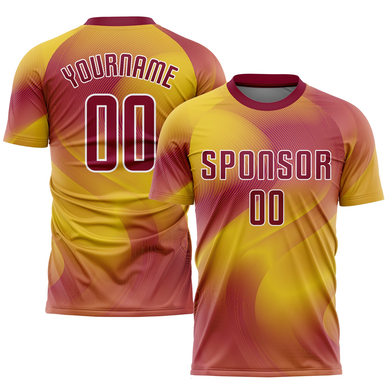 Custom Crimson and White Soccer Jersey - Gold Sublimation Uniform Style 2794 Custom Gold Crimson-White Sublimation Soccer