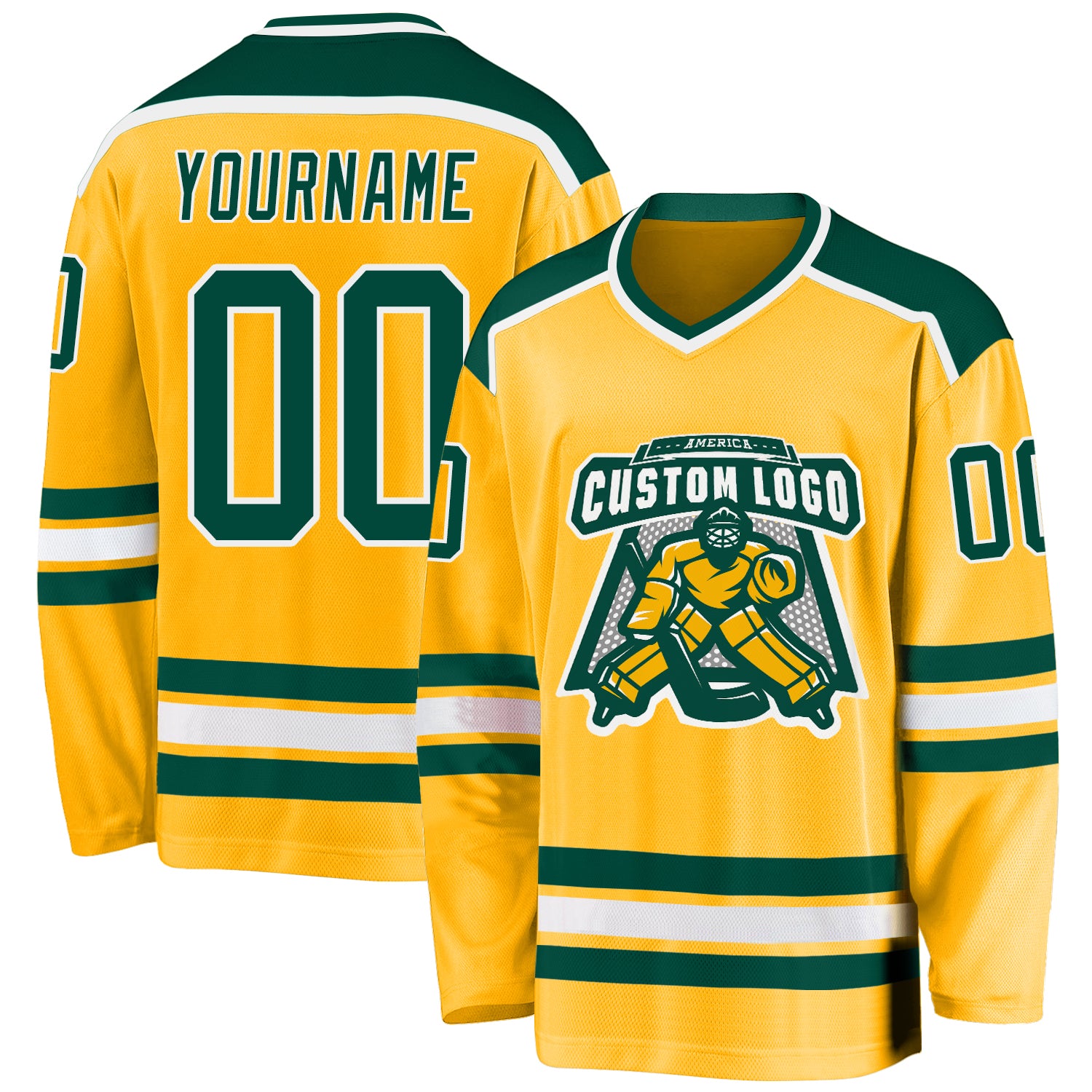 Gold Green White Custom Hockey Jersey for Men and Women - Personalized Sports Jersey Custom Gold Green-White Hockey Jersey